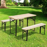 Outsunny 3 Pieces Folding Picnic Table Set, Portable Folding Picnic Table and Benches with Steel Frame for Garden, Park, Natural Wood
