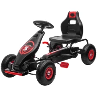 Aosom Kids Pedal Go Kart Ride-on Toy with Ergonomic Comfort, Pedal Car with Tough, Wear-Resistant Tread, Go Cart Kids Car for Boys & Girls with Suspension System, Safety Hand Brake, Ages 5-12, Red(m-11)