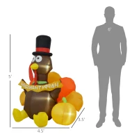 HOMCOM 5ft Inflatable Thanksgiving Turkey Pulls Banner with Pumpkin, Blow Up LED Display for Garden Indoor Outdoor(m-3)