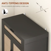 HOMCOM Kitchen Sideboard, Boho Storage Cabinet with 2 Rattan Decorated Doors and Drawer for Dining Room, Black(m-5)