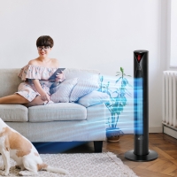 HOMCOM Freestanding Tower Fan Cooling for Home Bedroom with 3 Speed, 12h Timer, Oscillating, LED Sensor Panel, Remote Controller, Black