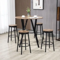HOMCOM Industrial Bar Table and Chairs Set of 5, Round Dining Table & 4 Stools with Swivel Seat for Pub, Kitchen, Light Brown(m-10)