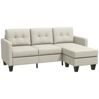 HOMCOM Small Corner Sofa, 3 Seater Sectional Couch with Ottoman, Corner Sofa with Thick Padded Cushion and Wood Legs, Beige(m-11)