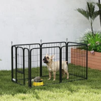 PawHut 6 Panels Heavy Duty Dog Playpen Outdoor Indoor with Door & Strap, 24" Height Portable & Foldable Pet Playpen(m-9)