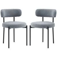 HOMCOM 2 Pieces Kitchen Chairs, Modern Dining Chairs w/ Berber Fleece Upholstery and Steel Legs for Living Room, Grey(m-2)
