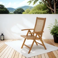 Outsunny Outdoor Folding Chair with Adjustable Back, Wood Foldable Dining Chair with Slatted Seat, Armrest, Teak(m-9)