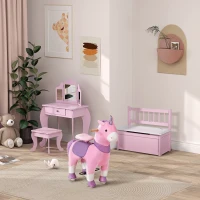 Qaba 2-in-1 Kids Toy Box Storage Organizer Chest Cabinet Chunk Cube with Safety Pneumatic Rod, Pink(m-10)