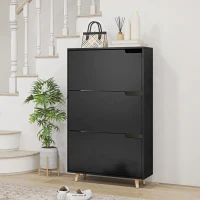 HOMCOM Slim Shoe Storage Cabinet with 3 Flip Drawers and Adjustable Shelves, Shoe Cabinet for 18-24 Pairs, Black(m-8)