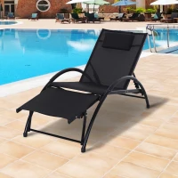 Outsunny Outdoor Lounge Chair with Breathable Mesh Fabric Seat, 5-Level Adjustable Reclining Chair with Aluminum Frame, Headrest Pillow, Adjustable Footrest, Black(m-1)