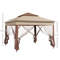 Outsunny Outdoor Patio Pop Up Canopy Gazebo Shelter with Zipper Netting, Carry Bag, 11' x 11', Khaki(m-3)