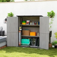 Outsunny Wood Storage Shed, Outdoor Garden Shed with Asphalt Roof, 2 Shelves, Lockable Doors and Adjustable Feet, Gray(m-10)