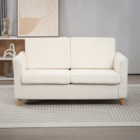 HOMCOM 2-Seat Sofa Two-Seater Couch with Armrests and Wood Legs for Living Room, Bedroom, Cream White(m-7)