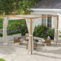 Outsunny 10 x 10 ft Retractable Pergola, Garden Gazebo Shelter with Nettings for Grill, Patio, Deck, Natural(m-8)