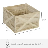 HOMCOM 24" Farmhouse Christmas Tree Base Cover Wooden Christmas Tree Collar Box Home Decoration, Light Distressed Wood Finish(m-3)