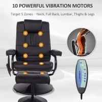 HOMCOM Massaging Faux Leather Recliner Chair and Ottoman Set, Swivel Vibration Massage Lounge Chair with Remote Control for Living Room, Bedroom, or Office, Black(m-4)