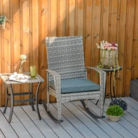 Outsunny Outdoor PE Rattan Rocking Chair, Garden Glider Rocking Chair, Wicker Patio Chair Set with Armrest and Cushion, Grey(m-8)