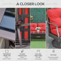 Outsunny 4 PCS Patio PE Rattan Wicker Sofa Set Outdoor Conversation Furniture w/ Two Tier Tea Table & Cushions, Red(m-6)