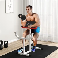 Soozier 265 LBS Preacher Curl Bench for Strength Training, Adjustable Seated Arm Isolated Barbell Dumbbell Bicep Station, White(m-10)