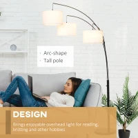 HOMCOM Arc Floor Lamp with 3 Hanging Drum Shape Lampshade, Flexible Steel Pole and Marble Round Base, Black/White(m-5)