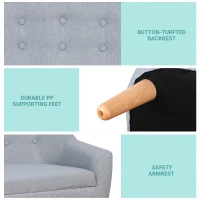 Qaba 2-Seat Linen Fabric and Wooden Frame Sofa Couch for Kids and Toddlers Ages 3-7, 11" High Seat, Grey(m-4)