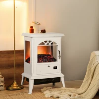 HOMCOM 23" Electric Infrared Fireplace Stove, Freestanding Fire Place Heater with Realistic Log Flame, Adjustable Temperature, Timer, 1000W/1500W, White(m-2)