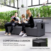Outsunny 3 Seater Wicker Patio Sofa with Side Trays, Outdoor Couch with 6" Thick Back Cushions, Deep Seating, Grey(m-4)