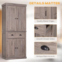 HOMCOM 72.5" Kitchen Pantry Cabinet, Freestanding Storage Cabinet with 4 Doors, Drawer and 3 Adjustable Shelves, Brown(m-7)