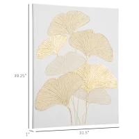 HOMCOM Hand-Painted Canvas Wall Art for Living Room Bedroom, Painting Gold Ginkgo Leaves, 39.25" x 31.5"(m-3)