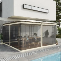 Outsunny Replacement Mosquito Netting for Gazebo 13' x 13' Black Screen Walls for Canopy with Zippers for Parties and Outdoor Activities, Cream White(m-8)