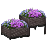 Outsunny Set of 2 Plastic Raised Garden Bed, Planter Box, Flower Vegetables Planting Container with Self-Watering Design and Drainage Holes for Patio Balcony(m-11)