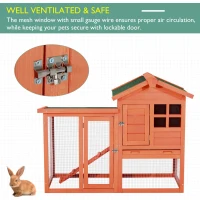 PawHut 48" Weatherproof Wooden Rabbit Hutch With Slant Roof And Screened Outdoor Run, Red(m-5)