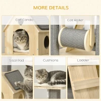 PawHut 49" Cat Tree, Cute Cat Tower with Pillow Covered Perches, Spinning Toy, Cat Condo, Scratching Posts, Ladder, Cat Activity Center, Cat Furniture for Indoor Cats, Natural(m-5)