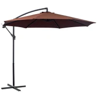 Outsunny 10' Deluxe Patio Umbrella, Outdoor Market Parasol, Banana Hanging Offset Sunshade with Crank, Cross Base, Coffee(m-11)