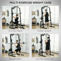 Soozier Power Cage Power Rack with 15-Level Squat Rack, Cable Pulley System, Pull up Stand and Push up Stand(m-4)