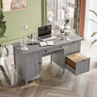 HOMCOM Vintage Executive Computer Desk, Home Office Work station, Student Table with Cabinet & 3 Drawers for Hanging Files, Grey(m-7)