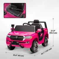 Qaba 12V Toyota LAND CRUISER Licensed Kids Car w Remote Control, Four Wheel Spring Suspension, Soft Start, LED Light, Pink(m-3)