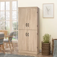 HOMCOM 70" 4-Door Storage Cabinet, Freestanding Pantry Cabinet with Adjustable Shelves for Living Room, Natural(m-1)