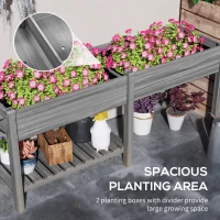 Outsunny Wood Raised Garden Box, Elevated Garden Bed with Side Table, Bottom Shelf, Bed Liners and Drainage Holes, Gray(m-4)