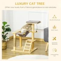 PawHut 25.5" Cat Tree Kitty Activity Center, Pinewood Climbing Toy Indoor Pet Furniture with Jute Scratching Post, Bed Perch Hanging Ladder Cushion, Natural(m-4)