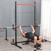 Soozier Adjustable Barbell Power Rack Squat Stand Strength Training Fitness Pull Up Weight Cage Home Gym Black(m-8)