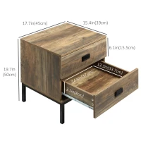 HOMCOM Nightstand with Storage, Retro Bedside Table, Side Table with 2 Drawers, Steel Frame for Bedroom, Coffee(m-3)