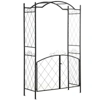 Outsunny 85" Garden Arch Arbor, Metal Arch Trellis with Gate, Garden Archway for Climbing Vines, Wedding Ceremony Decoration, Black(m-1)