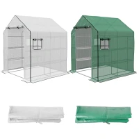 Outsunny Set of 2 Model 01-0472 Walk-in Greenhouse Cover Replacements, 55" x 56.25" x 74.75" Reinforced Anti-Tear PE Hot House Covers, Green & White(m-1)