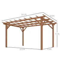 Outsunny 10' x 13' Wood Pergola, Outdoor Gazebo Grape Trellis with Stable Structure for Climbing Plant Support, Dark Brown(m-3)
