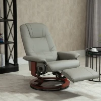 HOMCOM Faux Leather Manual Recliner, Adjustable Swivel Lounge Chair with Footrest, Armrest and Wrapped Wood Base for Living Room, Gray(m-9)