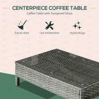 Outsunny Patio Furniture Set, 9 Piece Outdoor Sectional Sofa, All-Weather PE Rattan Wicker Conversation Set with Chairs, Ottoman, Loveseat, Coffee and Side Table, Cushions, Gray(m-6)