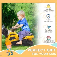 Aosom 3 in 1 Ride on Excavator Bulldozer Road Roller, No Power Pretend Play Construction with Music, for 18-48 Months, Yellow(m-5)