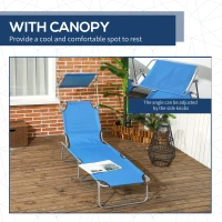 Outsunny Outdoor Pool Chaise Lounge Chair, Folding Tanning Chair with Sun Shade, Blue(m-6)
