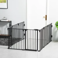 PawHut Dog Safety Gate 8-Panel Playpen Fireplace Christmas Tree Steel Fence Stair Barrier Room Divider Black(m-8)