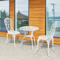 Outsunny 3 Pieces Antique Outdoor Bistro Set for 2 Patio Table and Chairs Set with Umbrella Hole White(m-8)